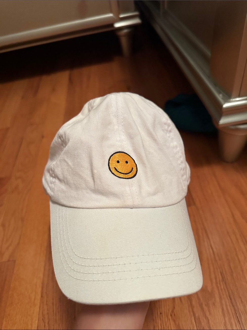 White Smiley Face Embroidered Baseball Cap
